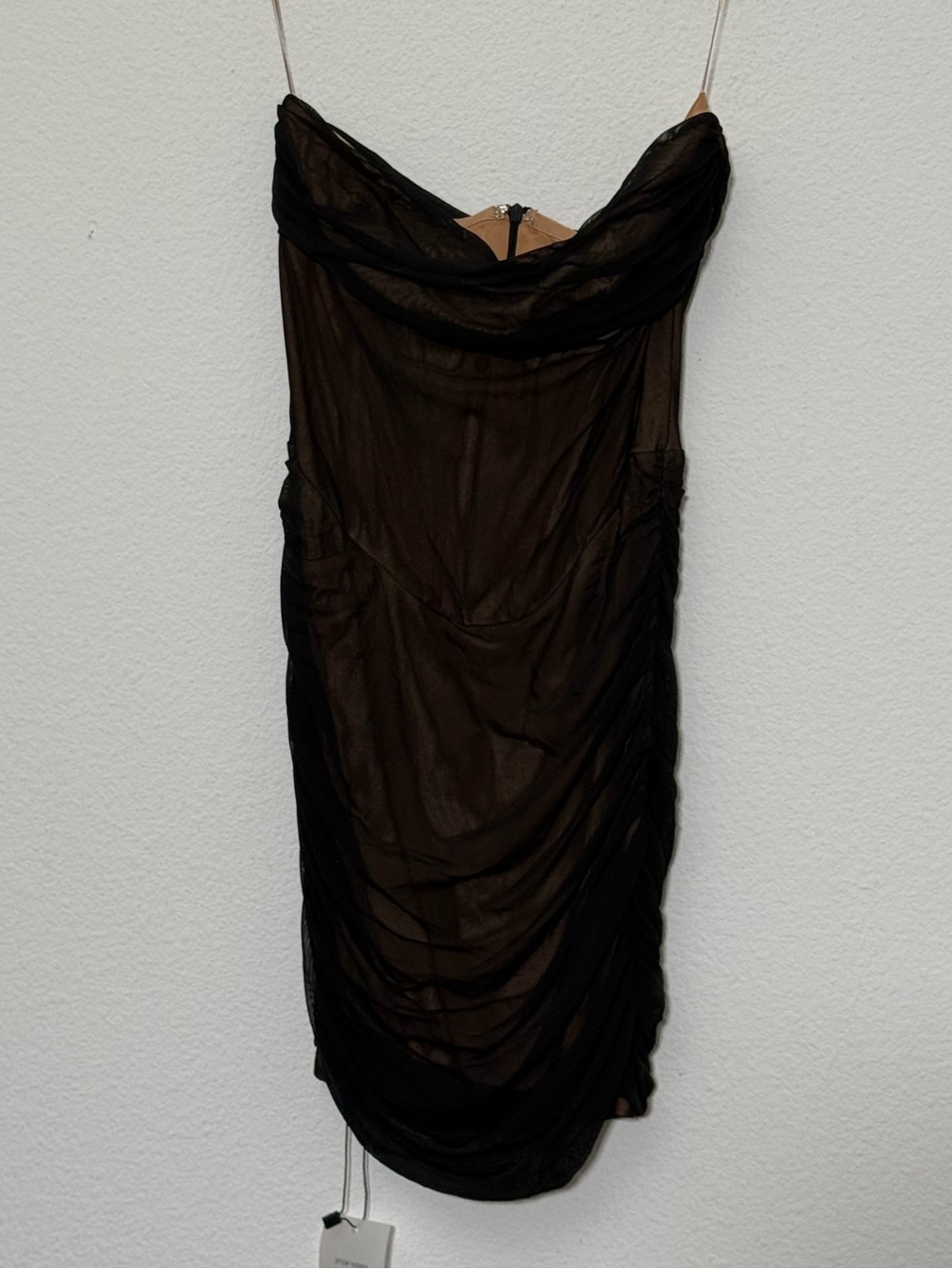 Superdown Black Nude Mesh Ruched Mini Dress S Sheer Bodycon Party NWT